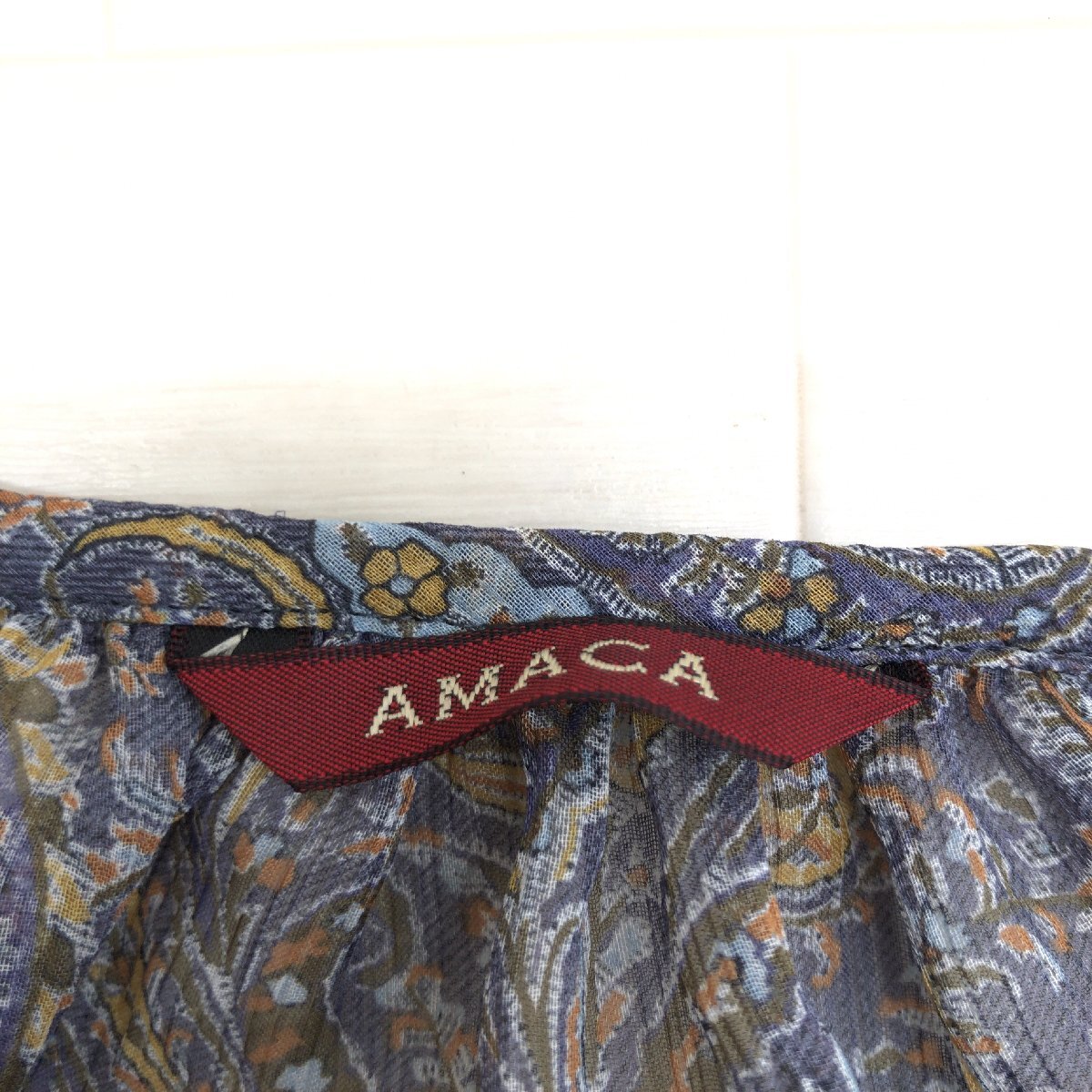 美品 AMACA アマカ ペイズリー柄 プルオーバー チュニック シアー シャツ 38(M) ブラウス シースルー カットソー 長袖 レディース_画像3