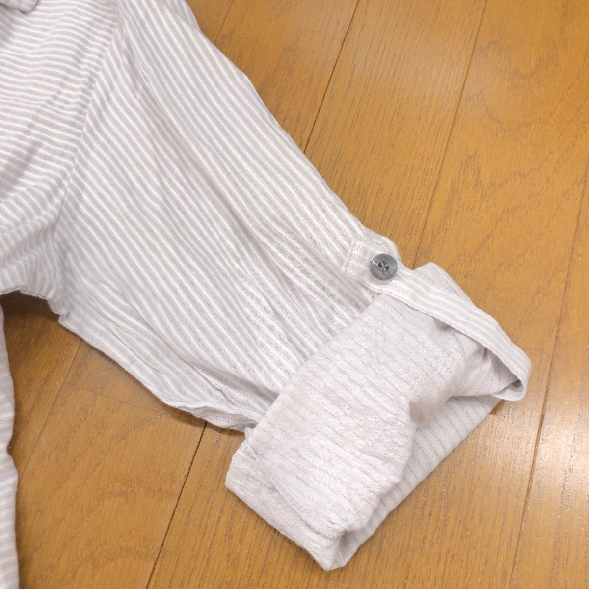  new goods noa-geno scad . regular price 9,800 jpy + tax Hem line tunic shirt L gray series stripe blouse lady's Ichinomiya fiber unused 