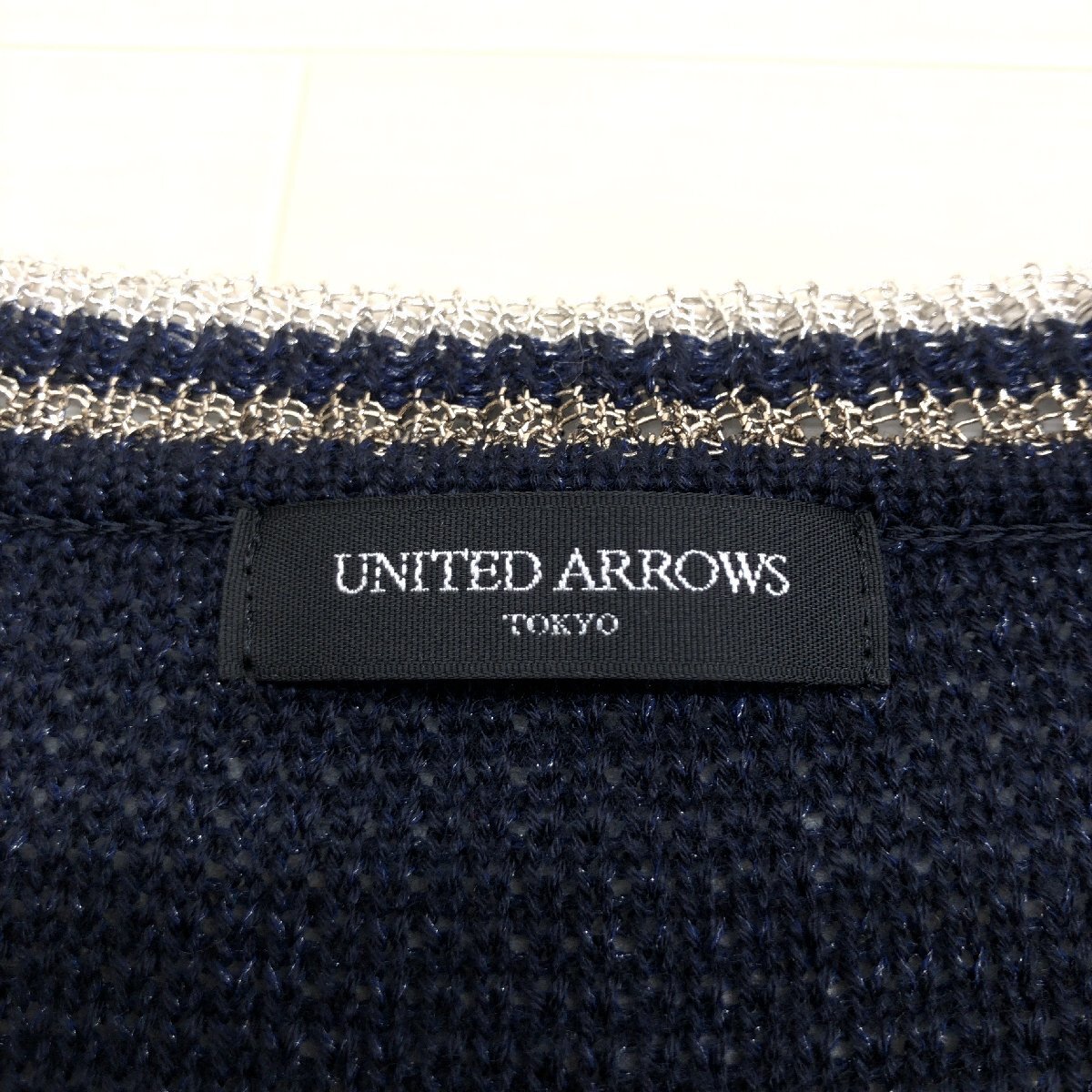 UNITED ARROWS ユナイテッドアローズ ウールブレンド サマーニット カーディガン F 濃紺 ネイビー 日本製 羽織り 長袖 春夏 レディース_画像3