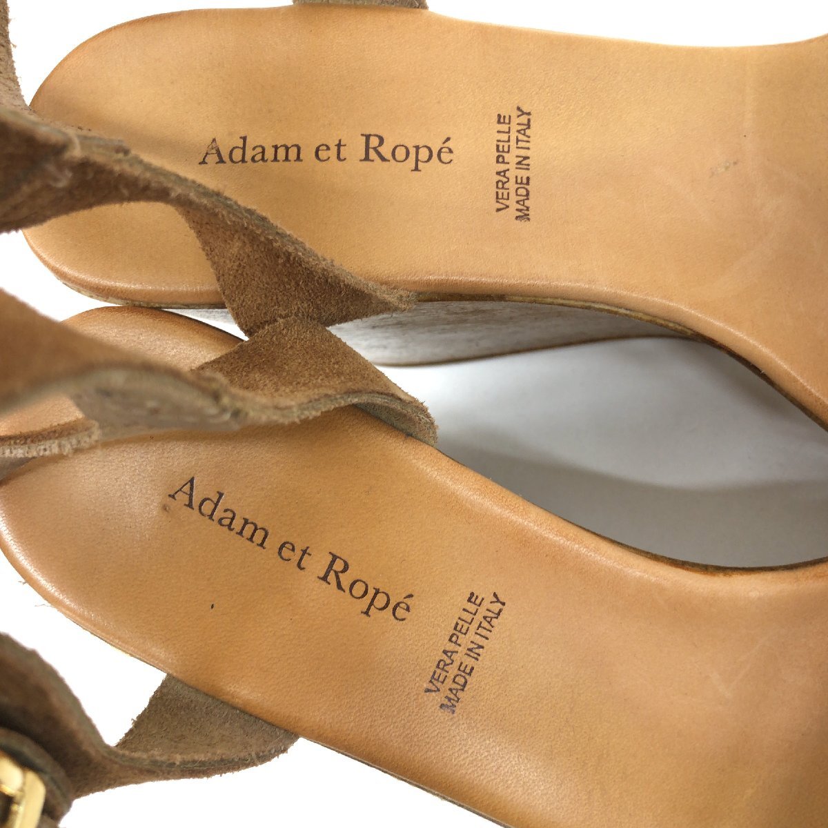 ●伊製 Adam et Rope アダムエロペ 本革 スエードレザー ベルトサンダル 38(約24cm) ブラウン ウェッジソール 厚底 イタリア製 レディース_画像5