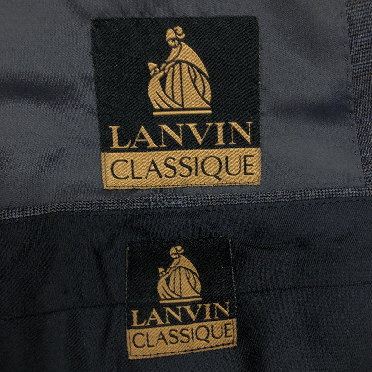 *LANVIN CLASSIQUE Lanvin .. wool woven Glenn check double-breasted suit top and bottom setup 48(L) dark gray jacket pants literary creation shop gentleman 