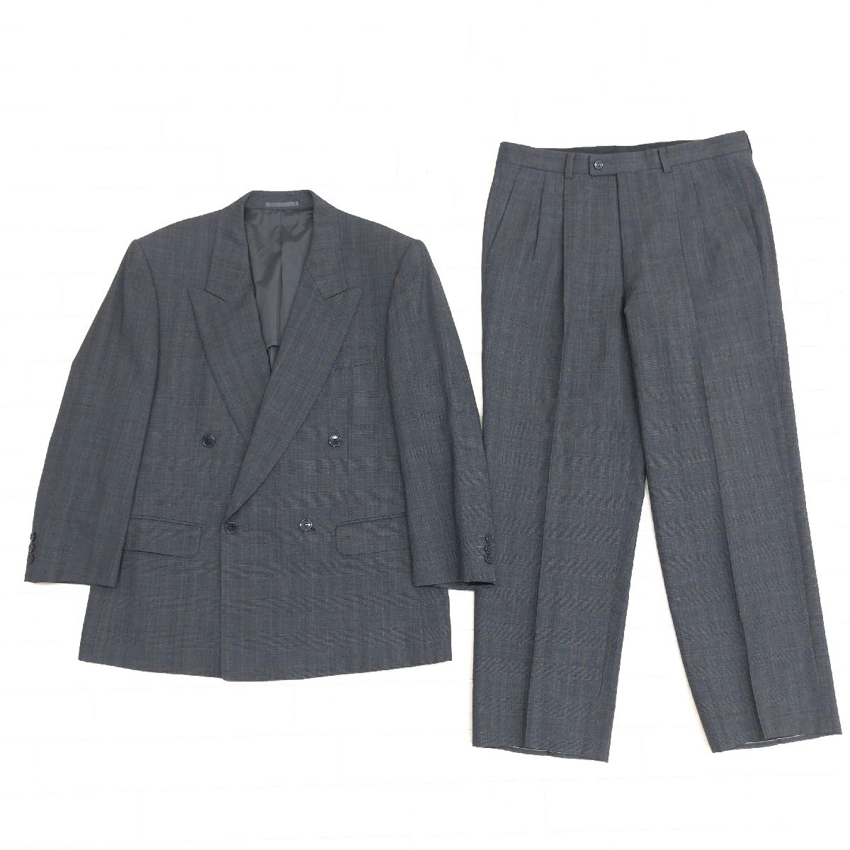 *LANVIN CLASSIQUE Lanvin .. wool woven Glenn check double-breasted suit top and bottom setup 48(L) dark gray jacket pants literary creation shop gentleman 