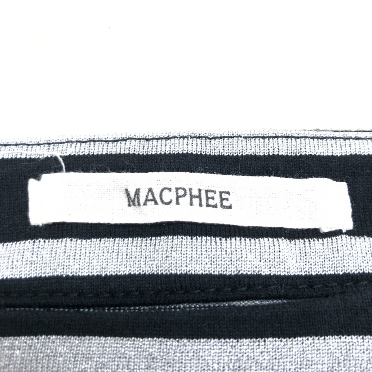 極美品 MACPHEE マカフィー オープンネック ボーダー カットソー 1(M) グレー×ブラック 日本製 ロンT Tシャツ ラメ入り トゥモローランド_画像3