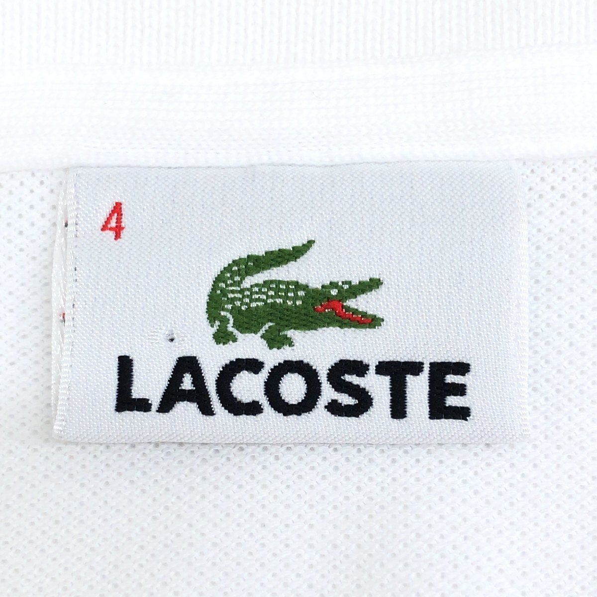 LACOSTE ラコステ ロゴ刺繍 鹿の子 ポロシャツ 4 白 ホワイト 長袖 カノコ 日本製 国内正規品 メンズ 紳士_画像3