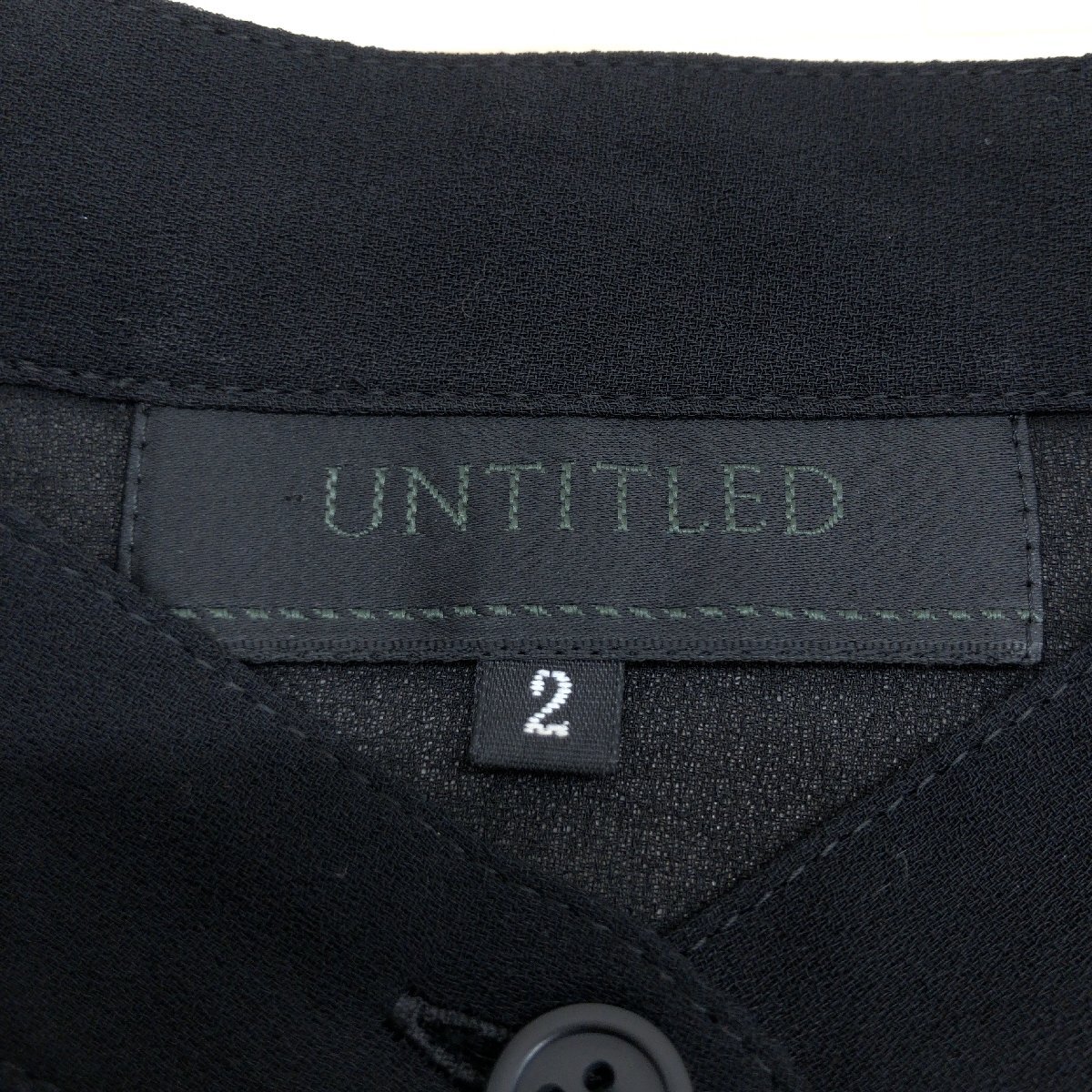 美品 UNTITLED アンタイトル スタンドカラー シアー フリルシャツ 2(M) 黒 ブラック 日本製 ブラウス シースルー 長袖 レディース 女性用_画像3