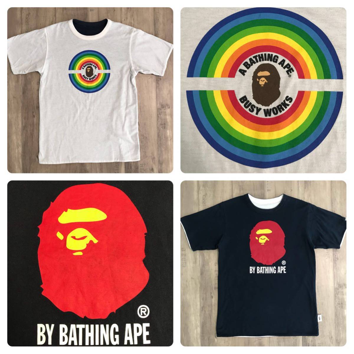 ★リバーシブル★ bape head レインボーロゴ Tシャツ L a bathing ape rainbow logo エイプ ベイプ アベイシングエイプ reversible 初期
