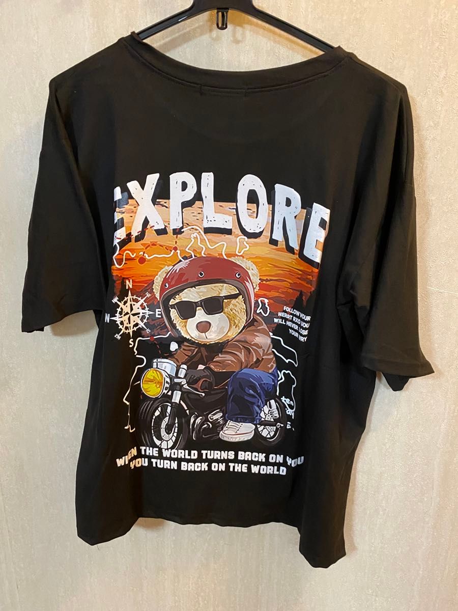 Tシャツ　メンズ　レディース　黒　ブラック　クマ　アスリート　ストリート系　韓国　海外