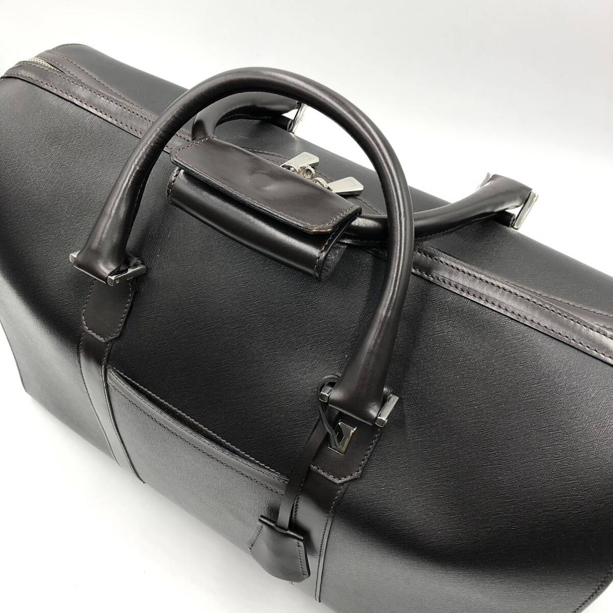 1 jpy ~ dunhill Dunhill side-car Boston bag high capacity 2.3 day business trip travel hand business SV metal fittings all leather original leather dark brown 