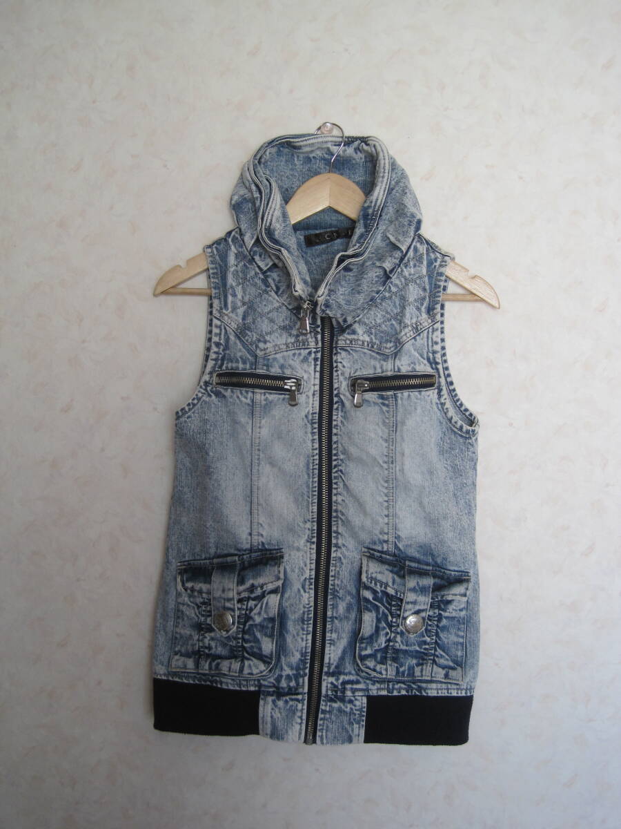 *H.C.M.Ⅱ* Denim лучший / размер M* грудь 79~87* рост 156~162/ хлопок 100%* повреждение дизайн / передний застежка-молния открыть настежь модель *