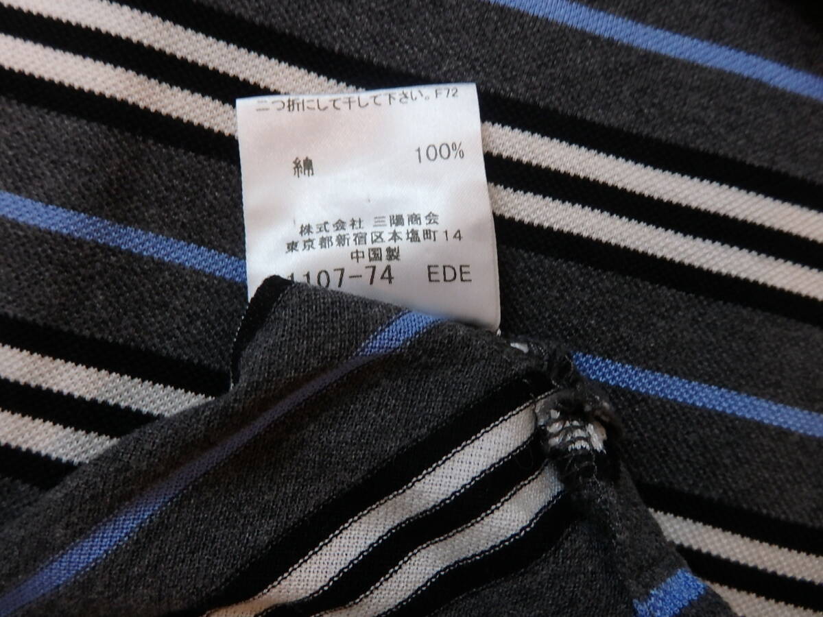 【クリーニング済】 BURBERRY BLACK LABEL バーバリー ブラックレーベル 半袖 ポロシャツ サイズ 2 青 ブルー グレー ストライプ チェックの画像5