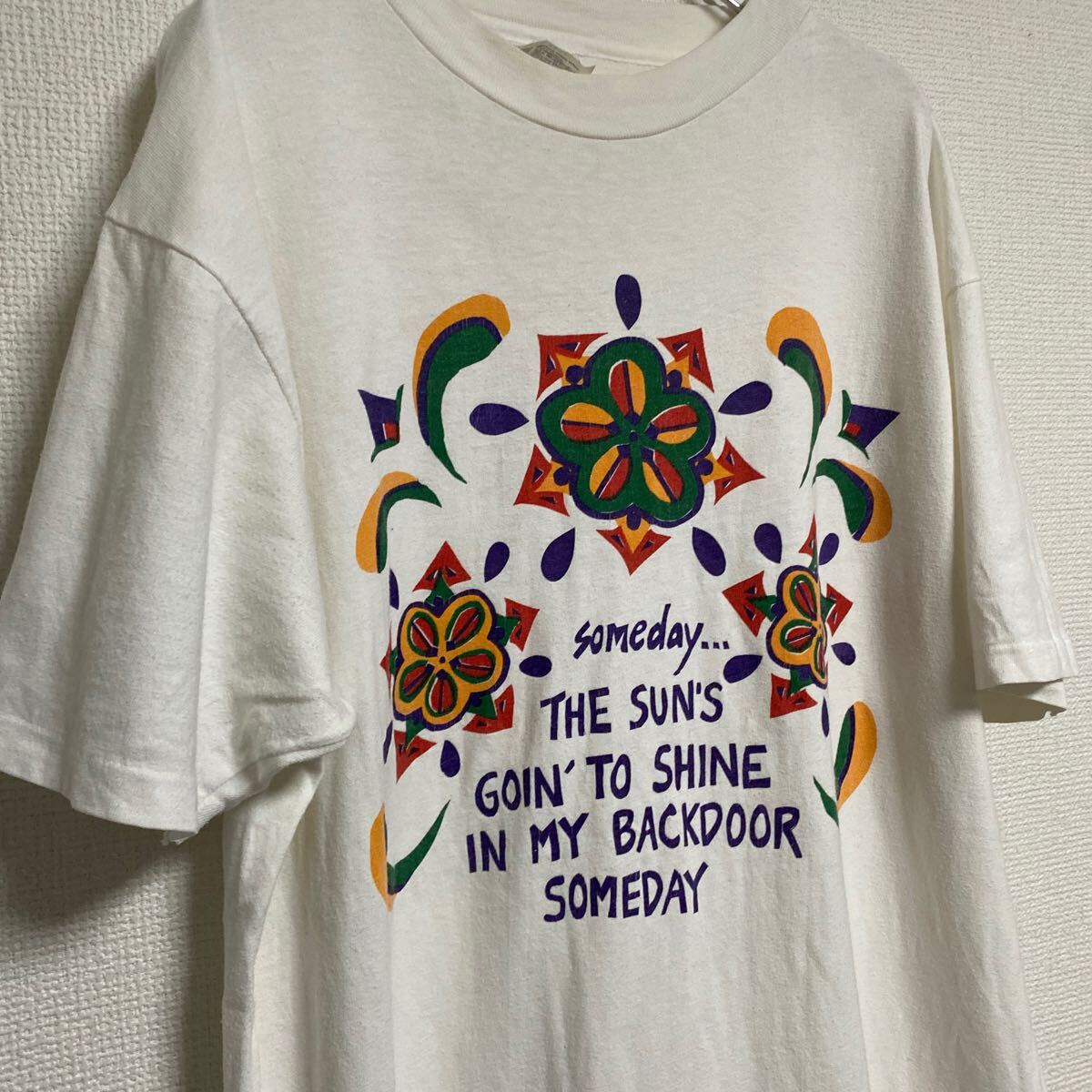 90s USA製 ヘインズ hanes ビンテージ ヴィンテージ Tシャツ tee アメリカ製 古着 オールド メッセージ フラワー 花 アート ストリート_画像5