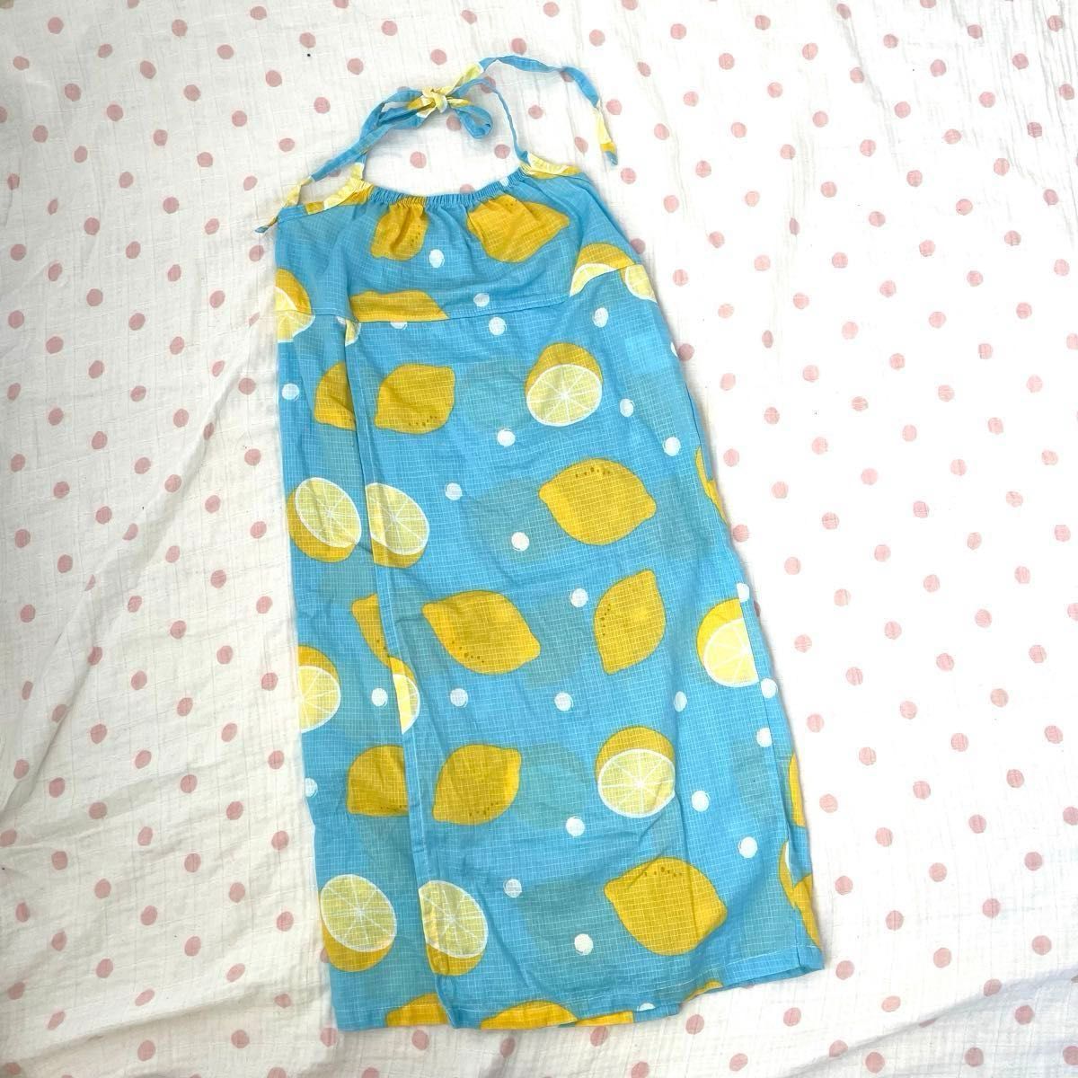 100cm レモン柄水色セパレート浴衣　ワンピース　 女の子 浴衣