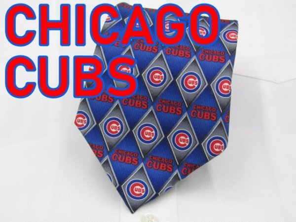 【MLB CHICAGO CUBS】 OC 690 シカゴ カブス CHICAGO CUBS ネクタイ 青系 アーガイル 野球 プリント_画像1