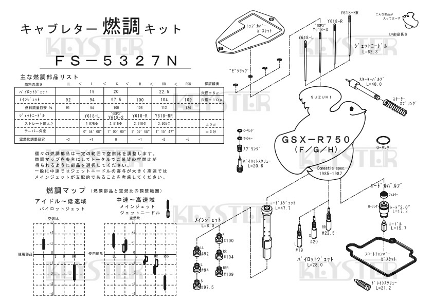 ■ FS-5327N GSX-R750　F / G / H 初期型油冷　キャブレター リペアキット　キースター　燃調キット　５_画像3