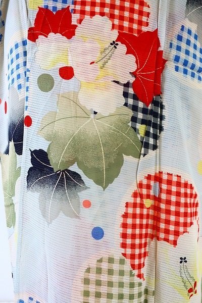[ kimono fi] antique long kimono-like garment . length 130cm colorful check bi bit pretty Taisho romance retro silk 15973