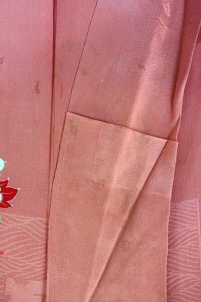 【着物フィ】アンティーク 訪問着 身丈148.5cm 桃 袷 大正ロマン レトロ 正絹 仕立て上がり kimono 16010_画像10