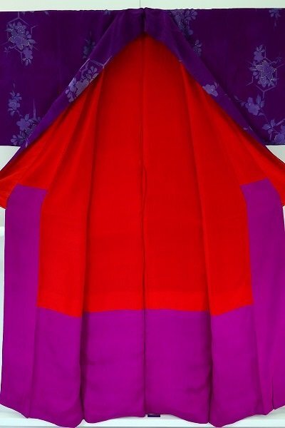 【着物フィ】アンティーク 小紋 身丈152cm 紫 袷 大正ロマン レトロ 正絹 仕立て上がり kimono 16005_画像9