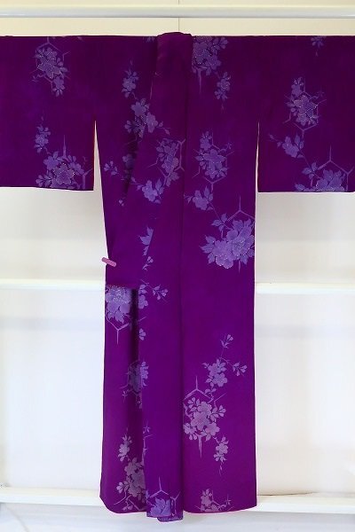 【着物フィ】アンティーク 小紋 身丈152cm 紫 袷 大正ロマン レトロ 正絹 仕立て上がり kimono 16005_画像6