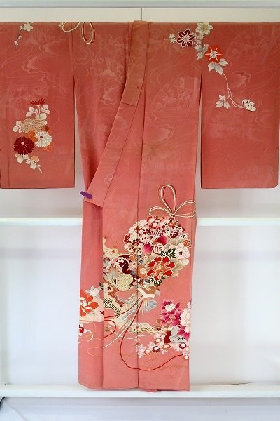 【着物フィ】アンティーク 訪問着 身丈149cm サビピンク 袷 大正ロマン レトロ 正絹 仕立て上がり kimono 16003_画像4