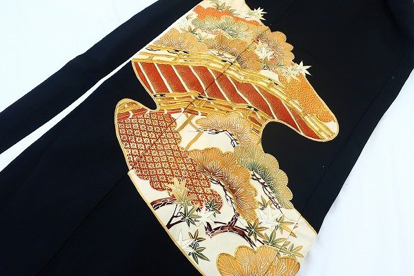 [ kimono fi]1 jpy kurotomesode 7 sheets together classic embroidery ratio wing tailoring gold piece embroidery . earth production abroad wedding .. finished 16035