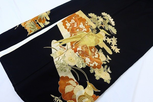 [ kimono fi]1 jpy kurotomesode 7 sheets together classic embroidery ratio wing tailoring gold piece embroidery . earth production abroad wedding .. finished 16035
