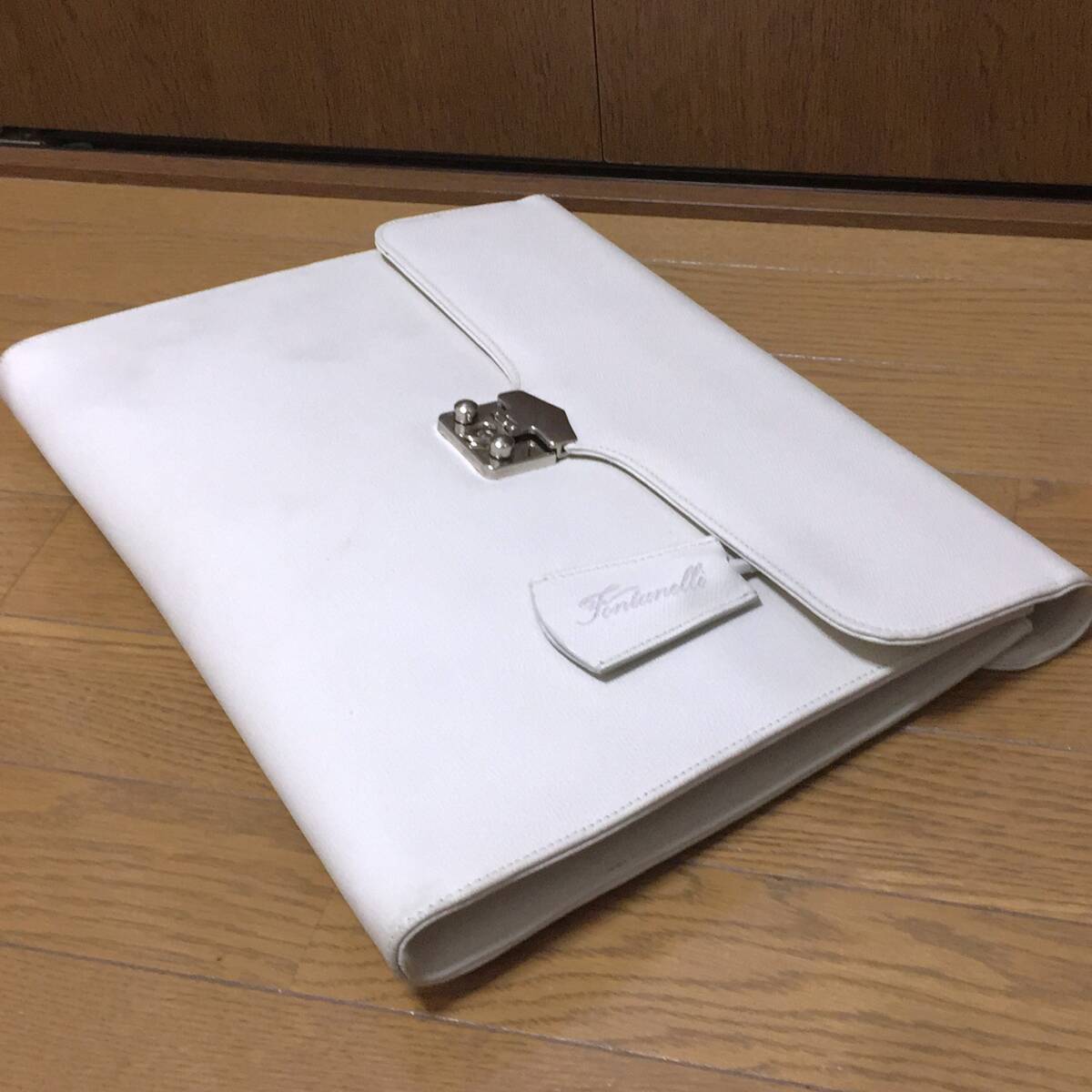  high class Fontanell iphone taneli Italy made cow leather safia-no leather business clutch bag document bag men's white series eggshell white key attaching 