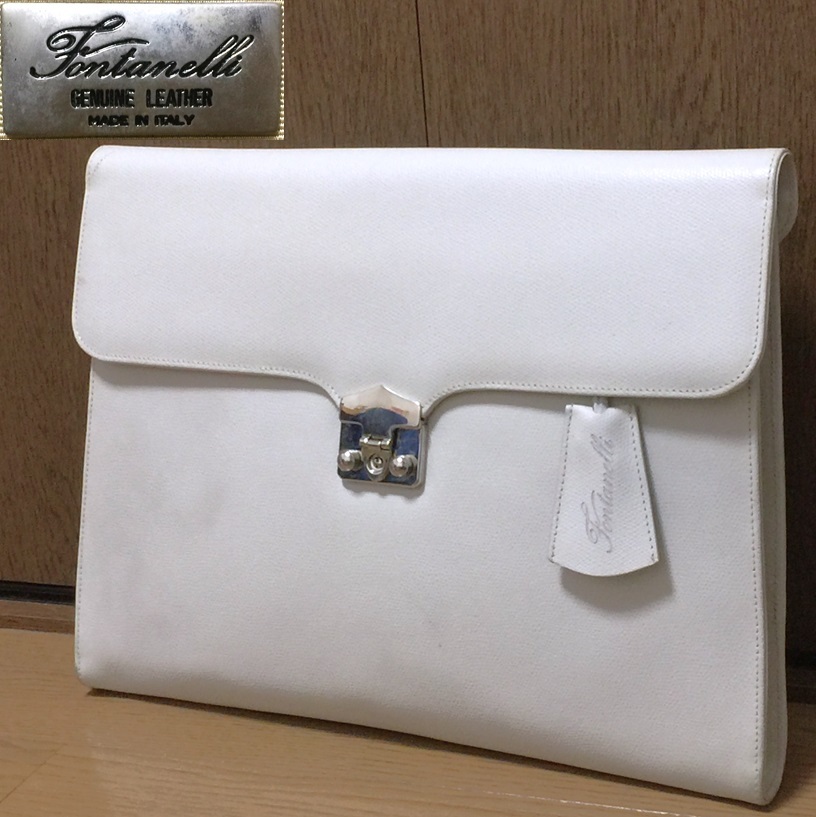  high class Fontanell iphone taneli Italy made cow leather safia-no leather business clutch bag document bag men's white series eggshell white key attaching 