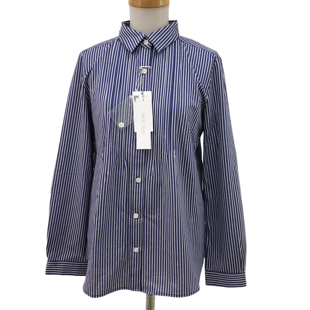 NS129⑥ unused goods MICHEL KLEIN Michel Klein regular price 12100 jpy shirt long sleeve shirt blouse tops lady's 38 blue blue 