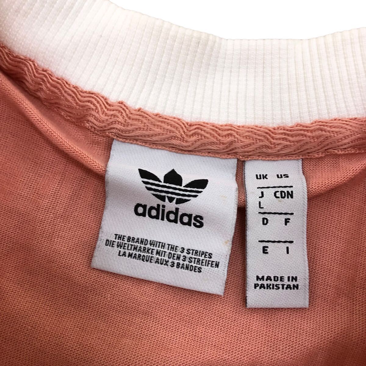 S208⑦ adidas アディダス Tシャツ 半袖Tシャツ トップス カットソー 綿100% レディース L ピンク系_画像4