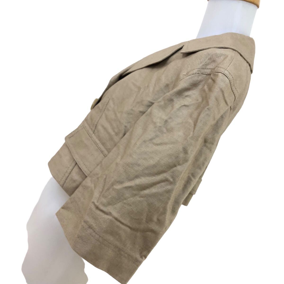 NS132 日本製 EPOCA エポカ ジャケット クロップド 上着 羽織り トップス 綿混 麻混 レディース 40 ベージュ_画像5
