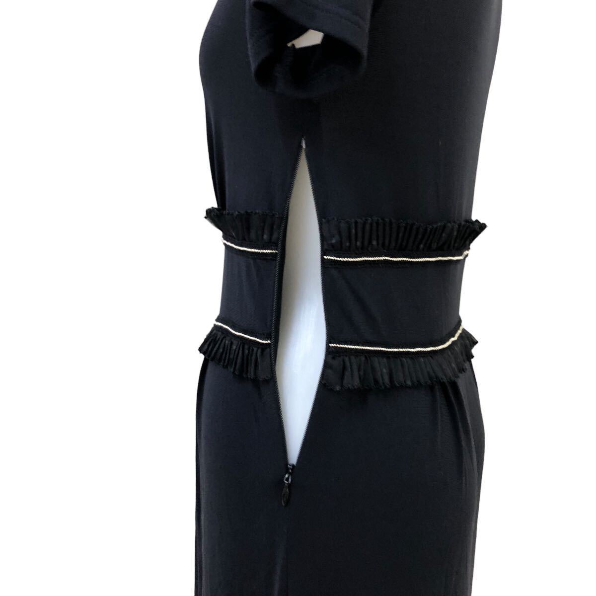 NB224 フランス製 agnes b. アニエスベー ワンピース ワンピ 膝丈 スカート 半袖 フリル デザイン ブラック 黒 レディース 1 _画像8