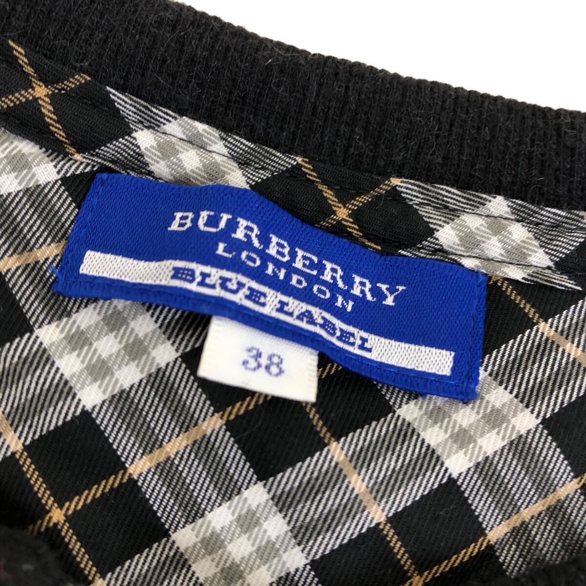 S210 日本製 BURBERRY バーバリー トップス 羽織り 半袖 カーディガン ジップアップ レディース 38 ブラック 黒_画像7