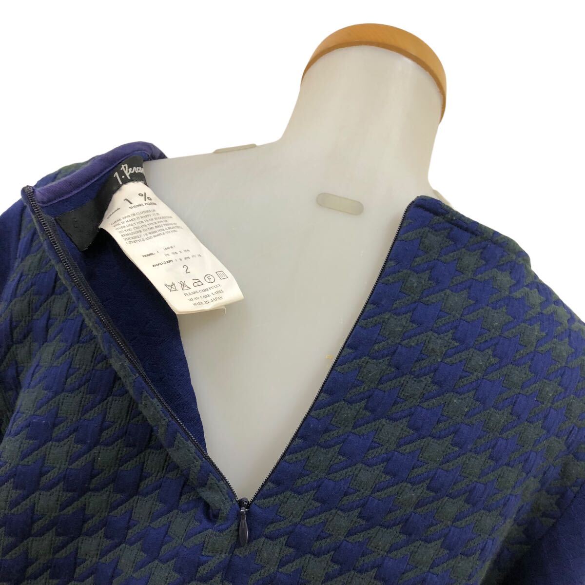 S210 日本製 1% 1.percent トップス 半袖 五分袖 セーター クロップド レディース 2 ネイビー 紺_画像7