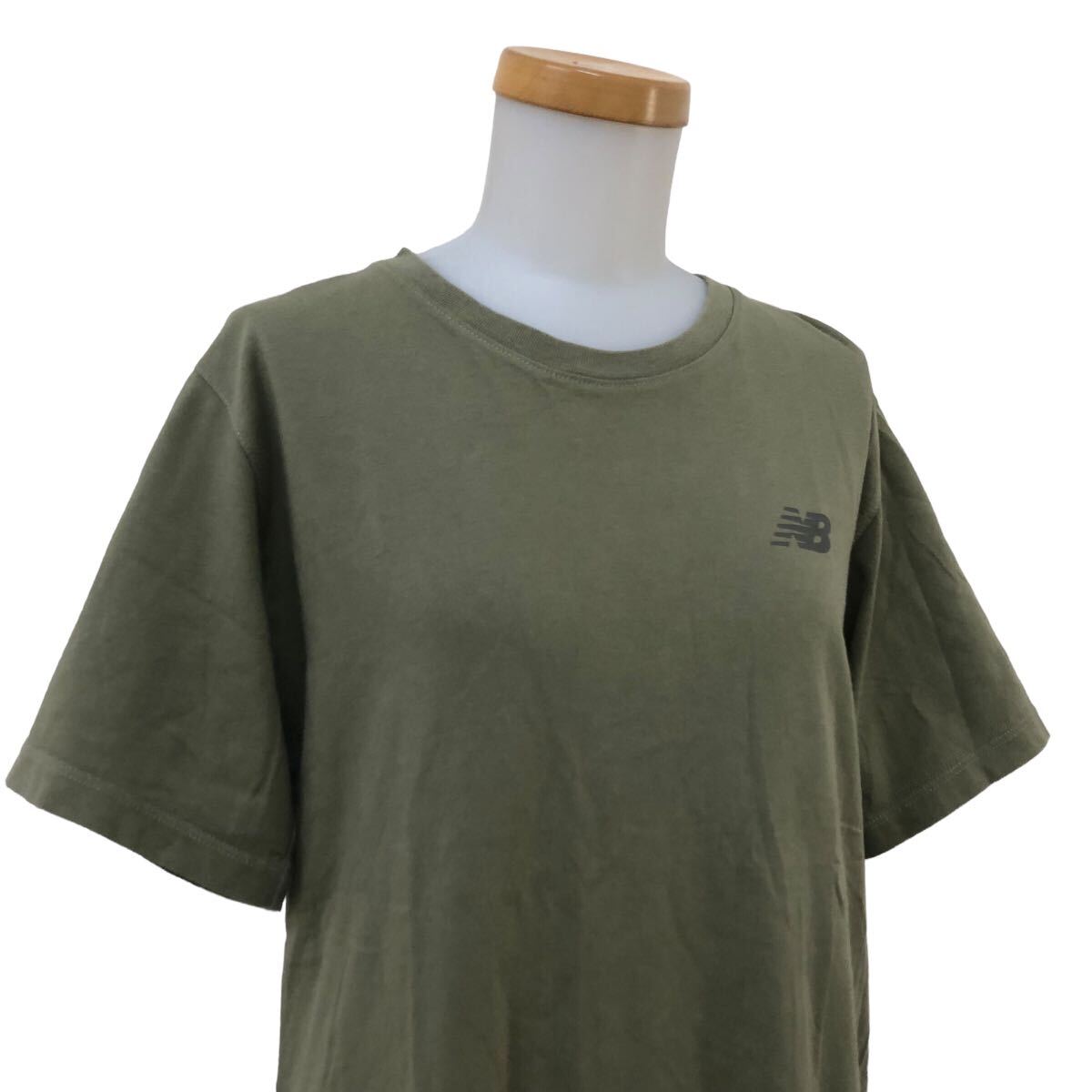 B385-49 NEW BALANCE ニューバランス 半袖 Tシャツ シャツ カットソー ロング チュニック スリット コットン 100% カーキ レディース M_画像2