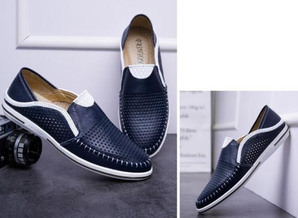24.5cm~27cm выбор возможно / обувь мужской Loafer туфли без застежки телячья кожа обувь для вождения натуральная кожа спортивные туфли ... резьба по дереву сандалии / белый 