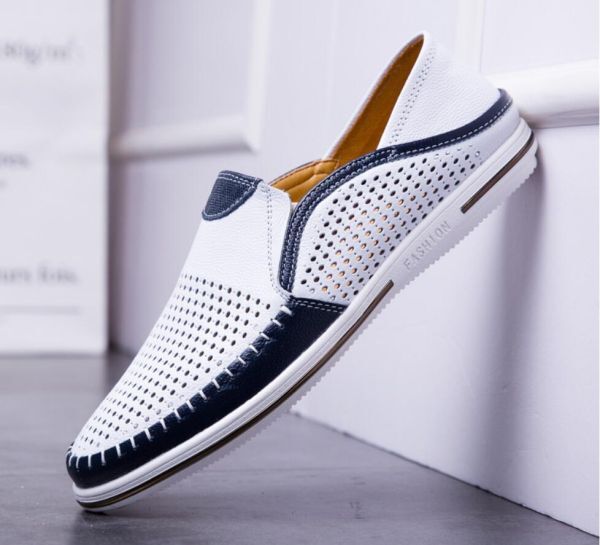 24.5cm~27cm выбор возможно / обувь мужской Loafer туфли без застежки телячья кожа обувь для вождения натуральная кожа спортивные туфли ... резьба по дереву сандалии / белый 