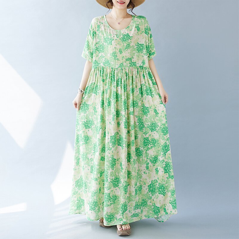 新入荷/ ワンピース 夏 レディース 花柄 ロングワンピース 半袖 マキシワンピース 大きいサイズ エスニックワンピース 綿麻風 ゆったり/13_画像2