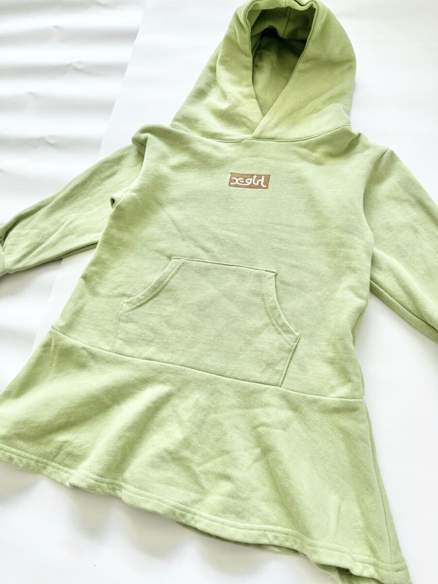 X-girl Stages 110cm message Logo long sleeve Parker One-piece hem frill .. Mix reverse side wool dress 4 -years old 5 -years old 6 -years old girl box Logo back print 
