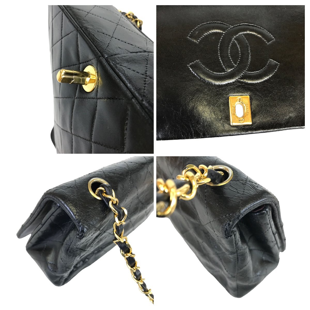 【1円～】シャネル CHANEL バッグ ショルダーバッグ マトラッセ チェーンショルダー ココマーク ラムスキン ブラック ゴールド 中古_画像9