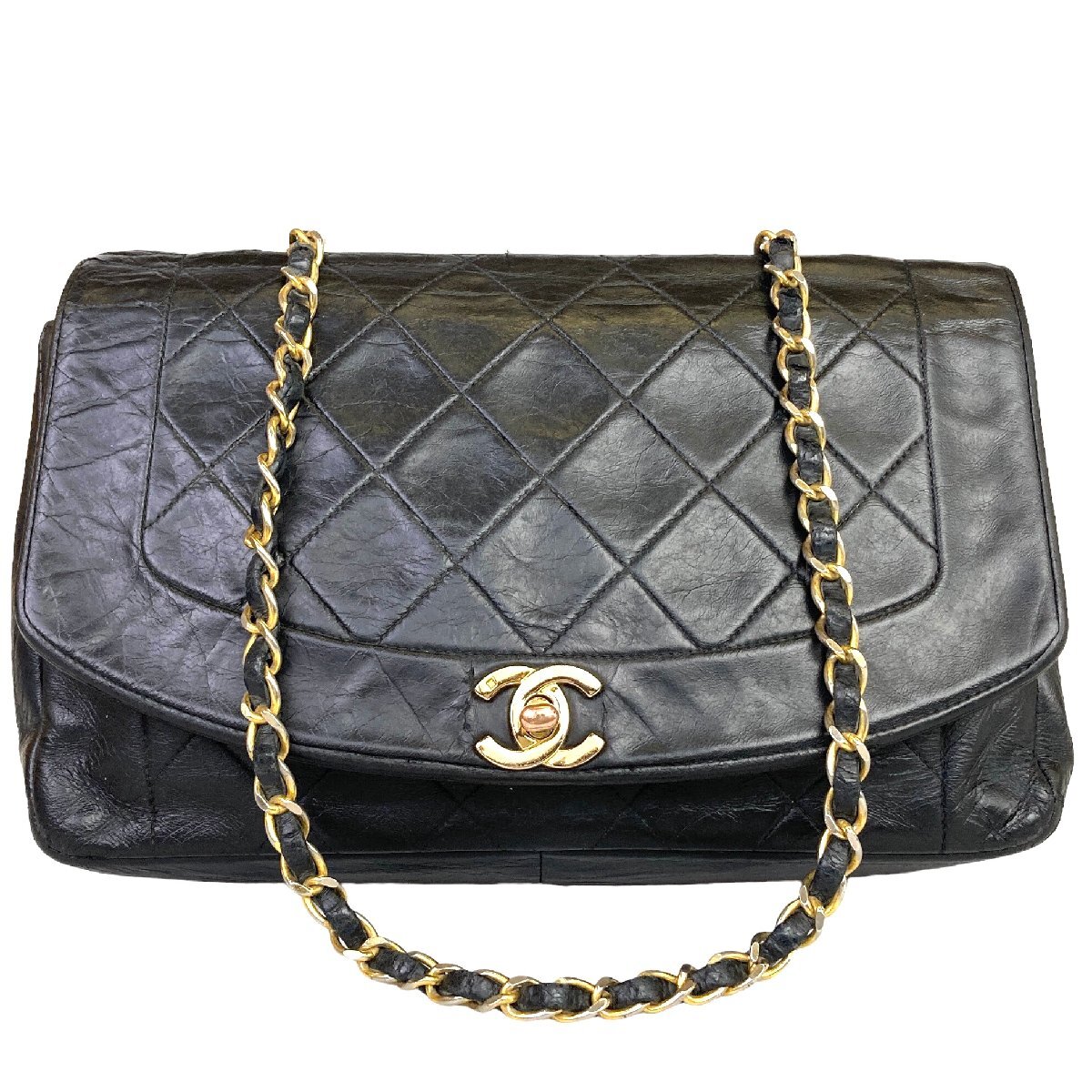 【1円～】シャネル CHANEL バッグ ショルダーバッグ チェーンショルダー ダイアナ マトラッセ ブラック ゴールド金具 ターンロック 中古の画像1