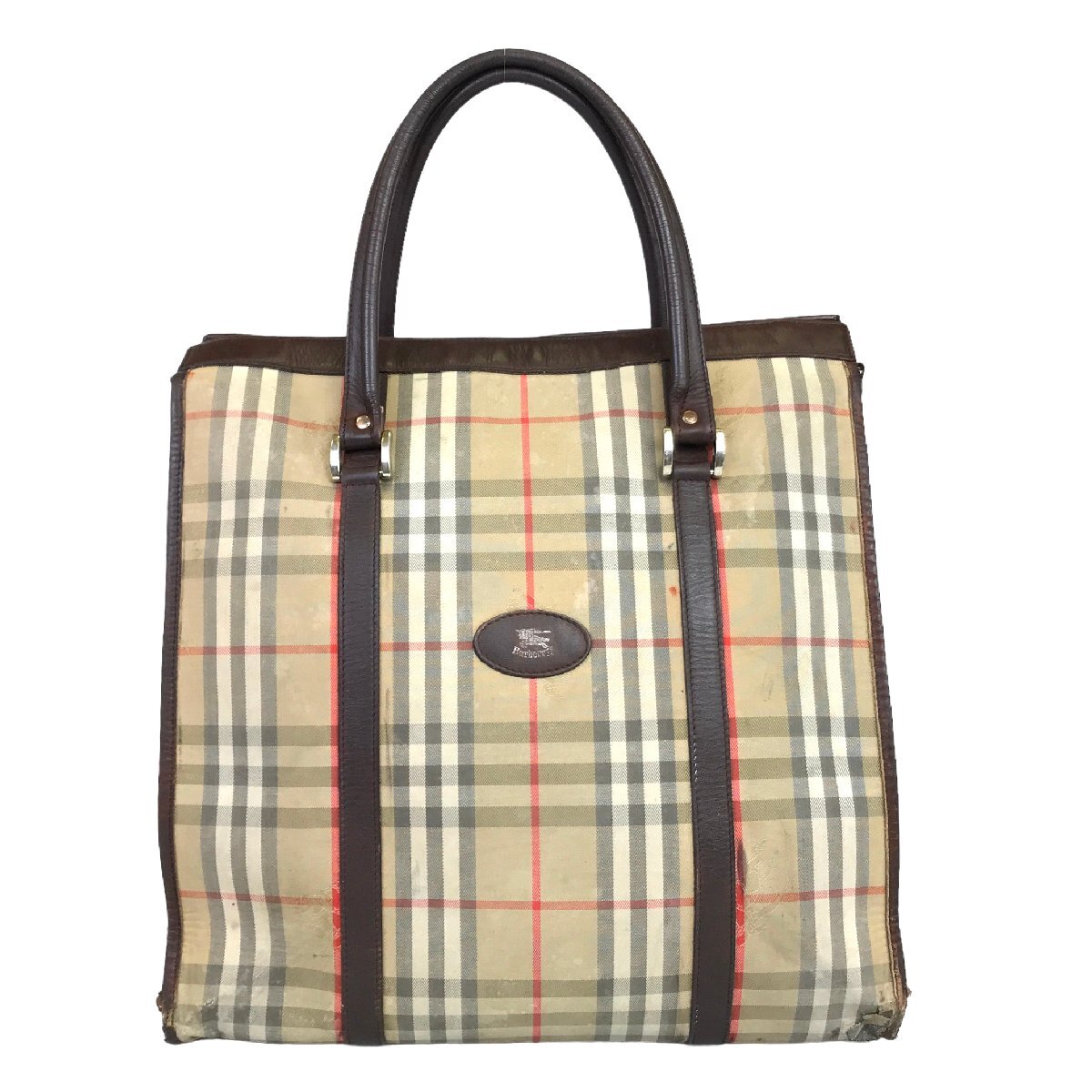 1円～ BURBERRY バーバリー バッグ トートバッグ ノバチェック シャドーホースレザー キャンバス 中古_画像1