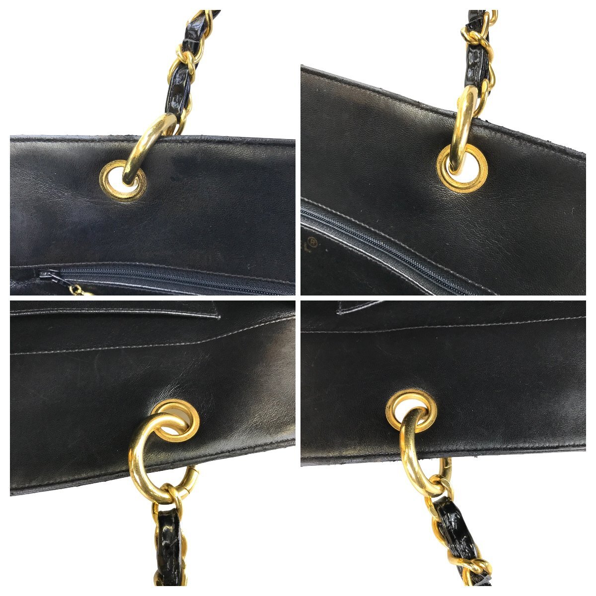 【1円～】 シャネル CHANEL バッグ ハンドバッグ トートバッグ　ココマーク チェーンハンドル マトラッセ パテントレザー ブラック 3番台_画像9