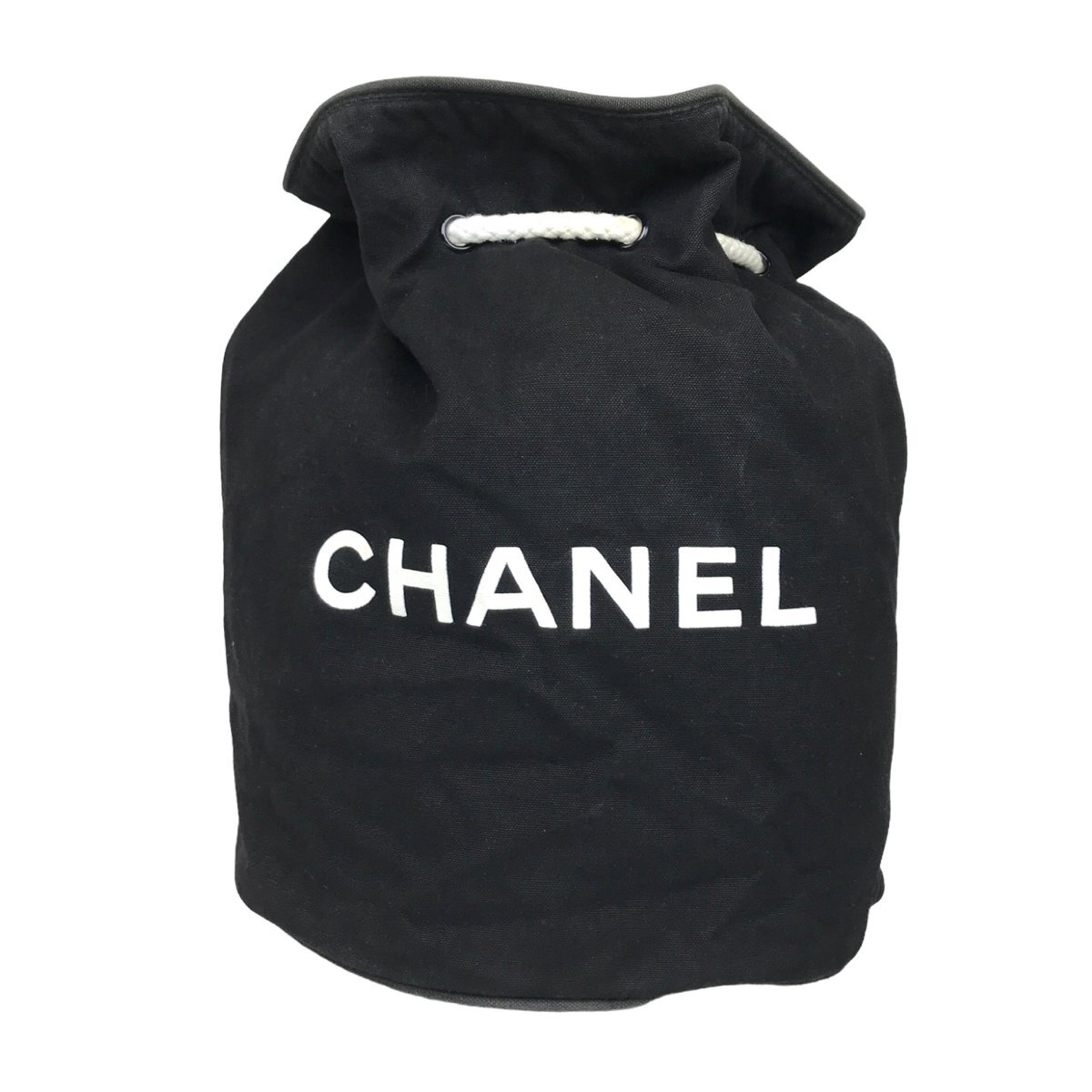 1円～ シャネル CHANEL バッグ ノベルティ プールバッグ ショルダーバッグ シャネルロゴ キャンバス ブラック 中古_画像1