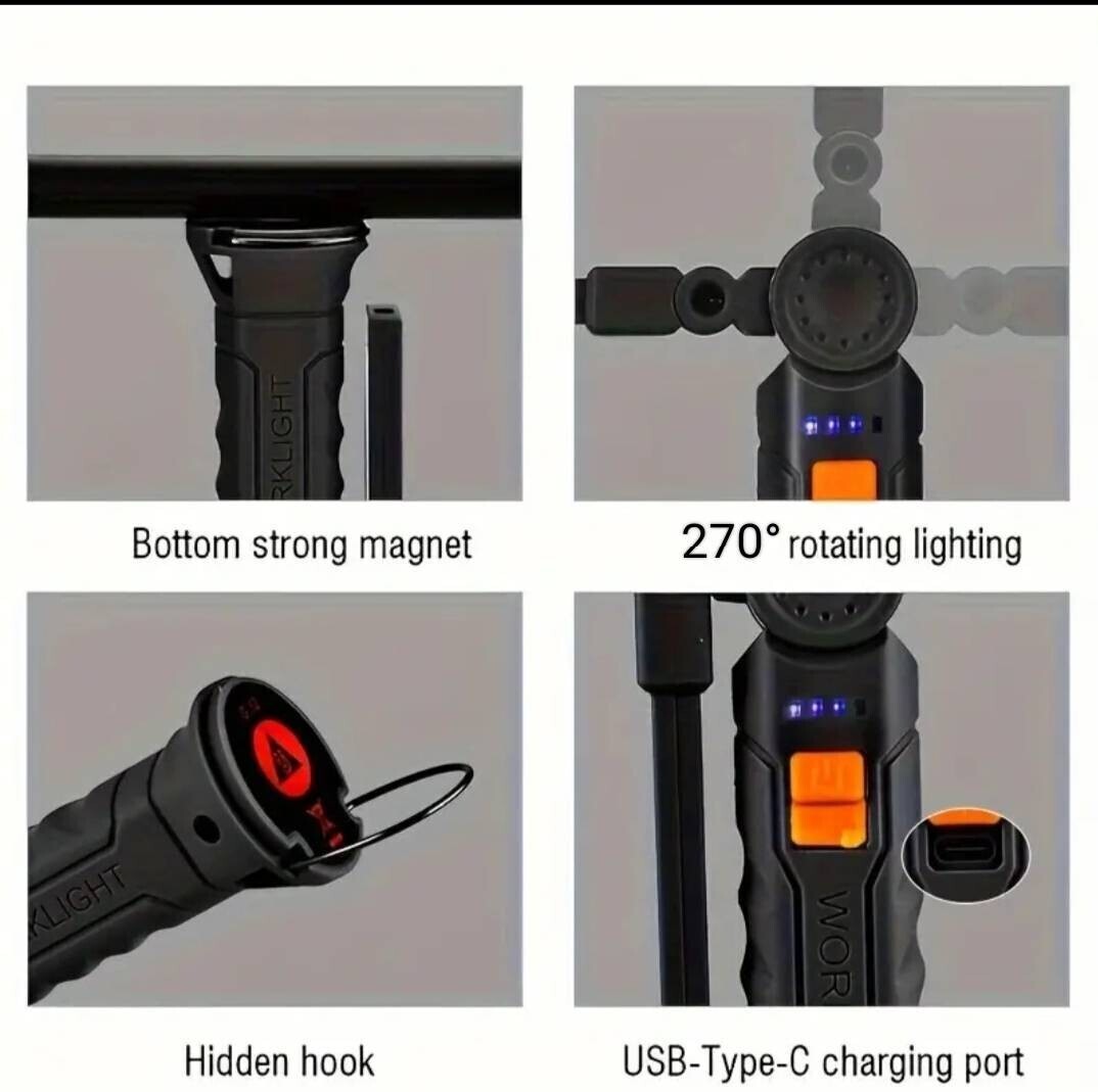 USB TYPE-C充電式 ワークライト マグネット LED作業灯 LEDライト 2本セット _画像6