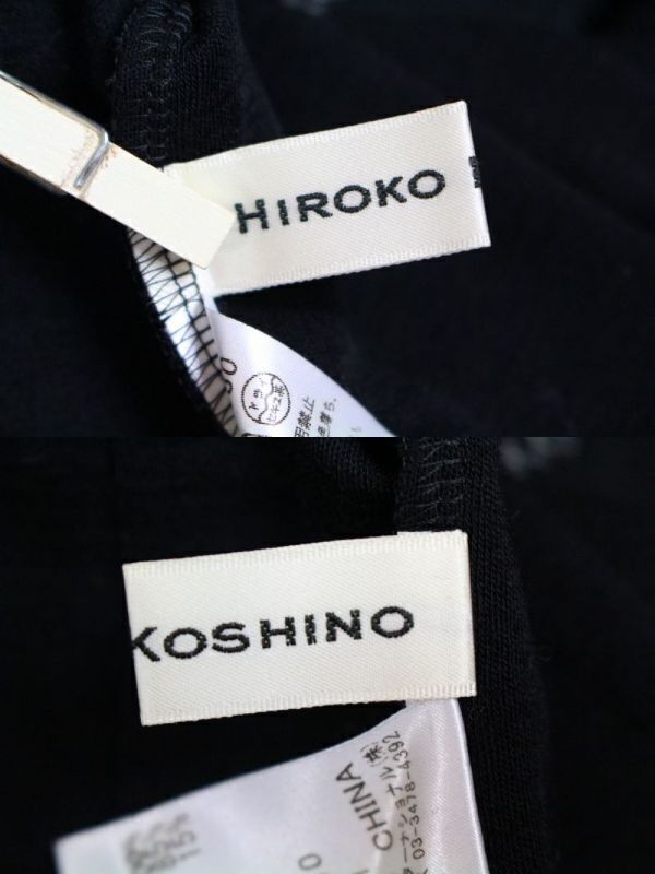 ヒロココシノ HIROKO KOSHINO 綺麗め シャツ トップス 長袖 ウール 薄手 隠しボタン フリンジ 40 黒 ブラック レディース [862193]_画像9
