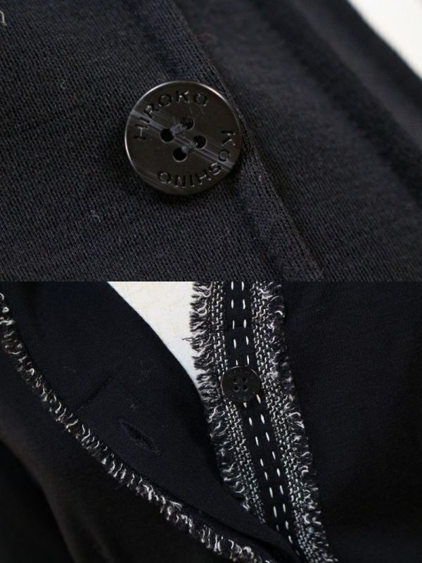 ヒロココシノ HIROKO KOSHINO 綺麗め シャツ トップス 長袖 ウール 薄手 隠しボタン フリンジ 40 黒 ブラック レディース [862193]_画像8