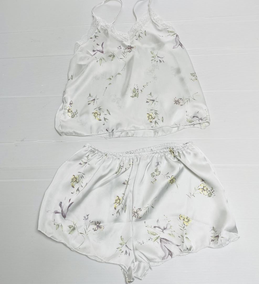 セクシーランジェリー ルームウェア 白 ホワイト パジャマ ナイトウェア セットアップ 花柄 フラワー ボタニカル EG26