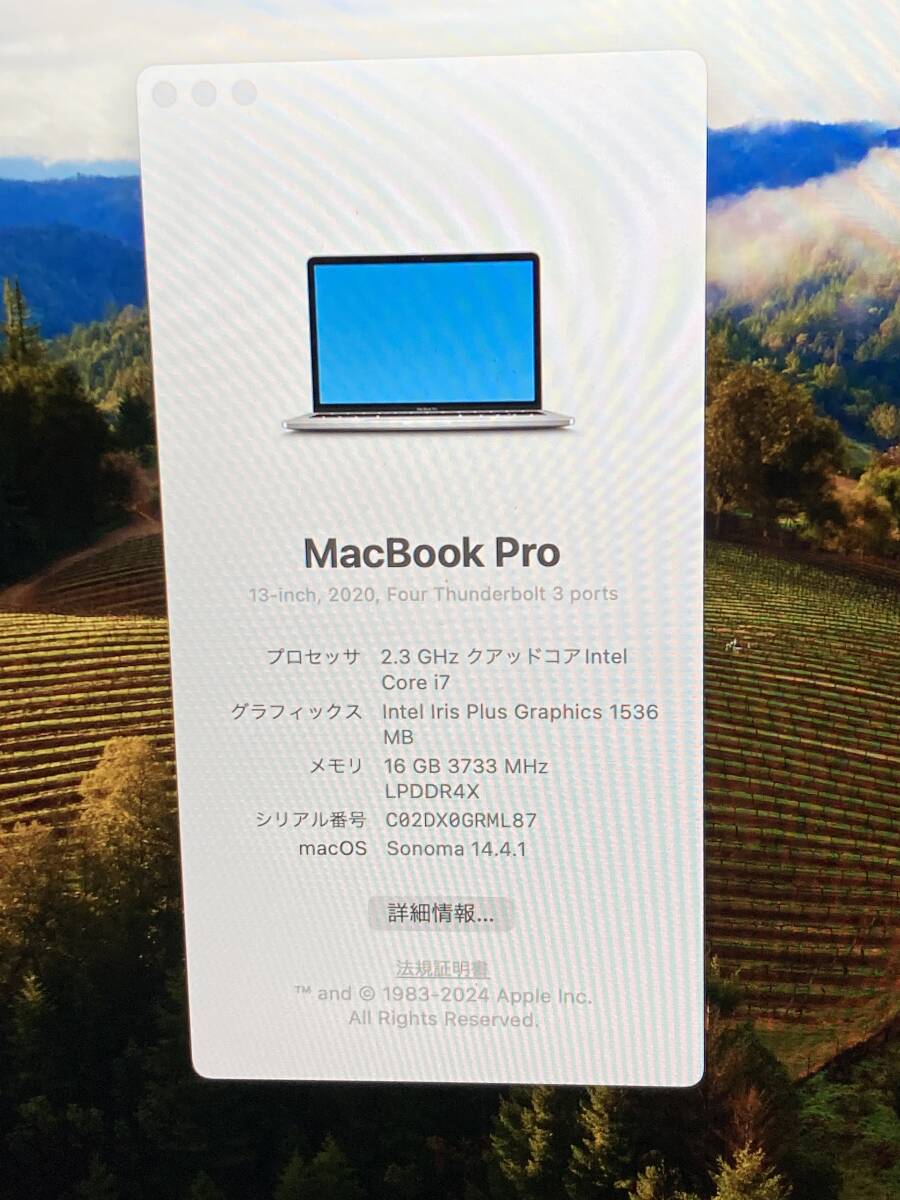 MacBook Pro 2020 A2251 MWP72J/A i7/2.3GHz 16GB/512GB シルバーの画像5