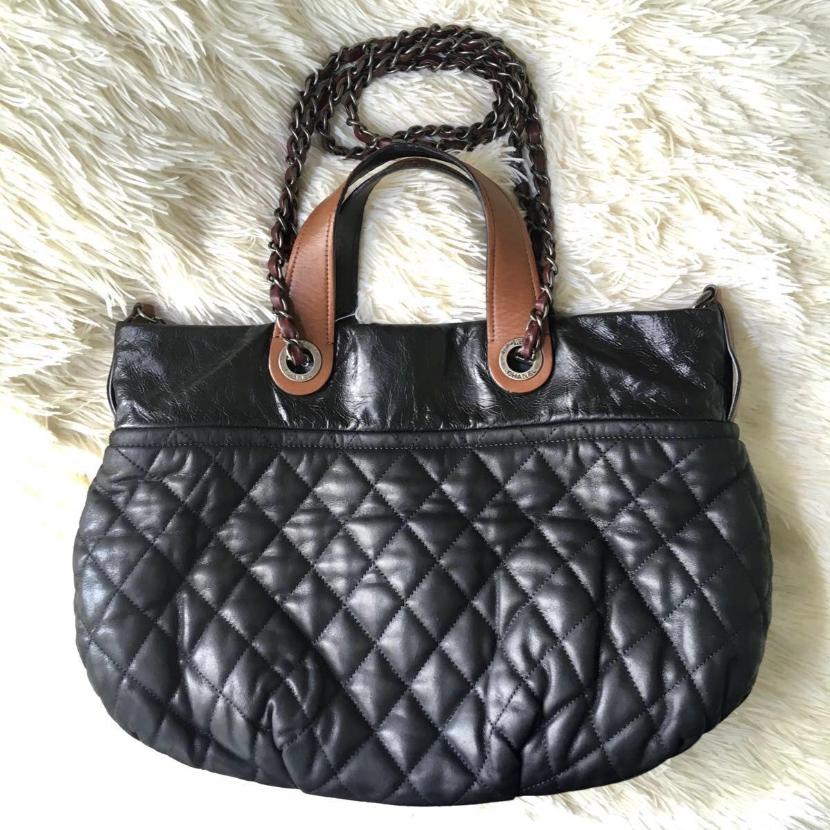 20万→CHANEL/シャネル■マトラッセ 2wayショルダーバッグ レザートート インザミックス■黒系/燻銀*シリアルシール有り