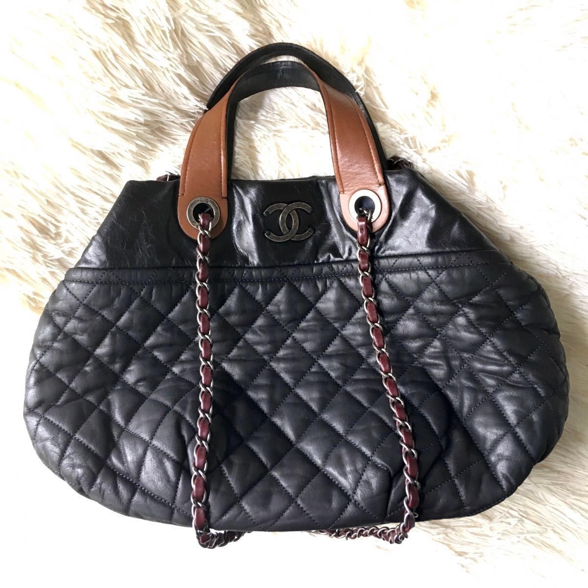 20万→CHANEL/シャネル■マトラッセ 2wayショルダーバッグ レザートート インザミックス■黒系/燻銀*シリアルシール有り